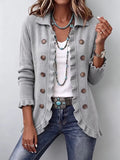 Theodora | Chaqueta de punto acanalado gris jaspeado con volantes