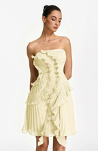 Vestido Corto Palabra de Honor Plisado con Volantes