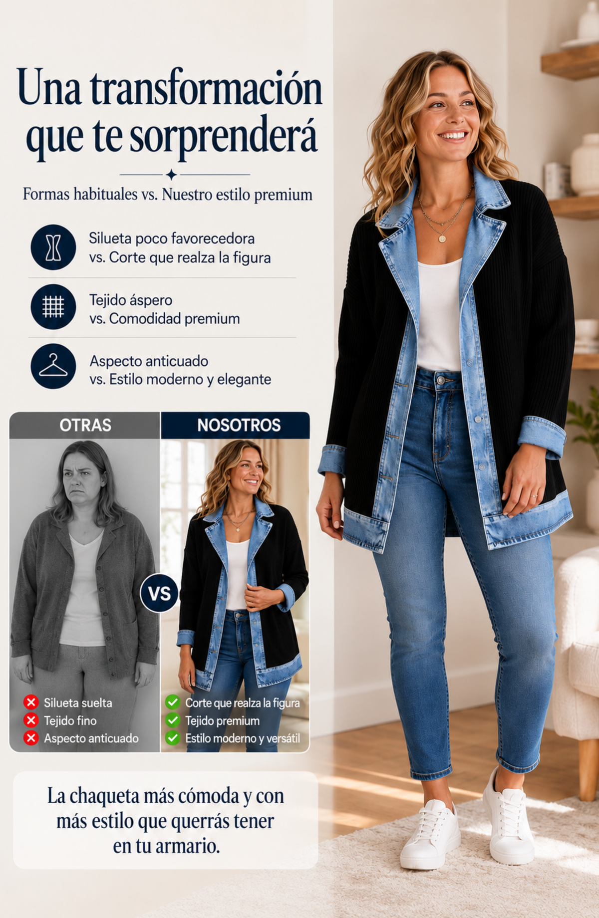 Chaqueta Metropolitan con Contraste Denim