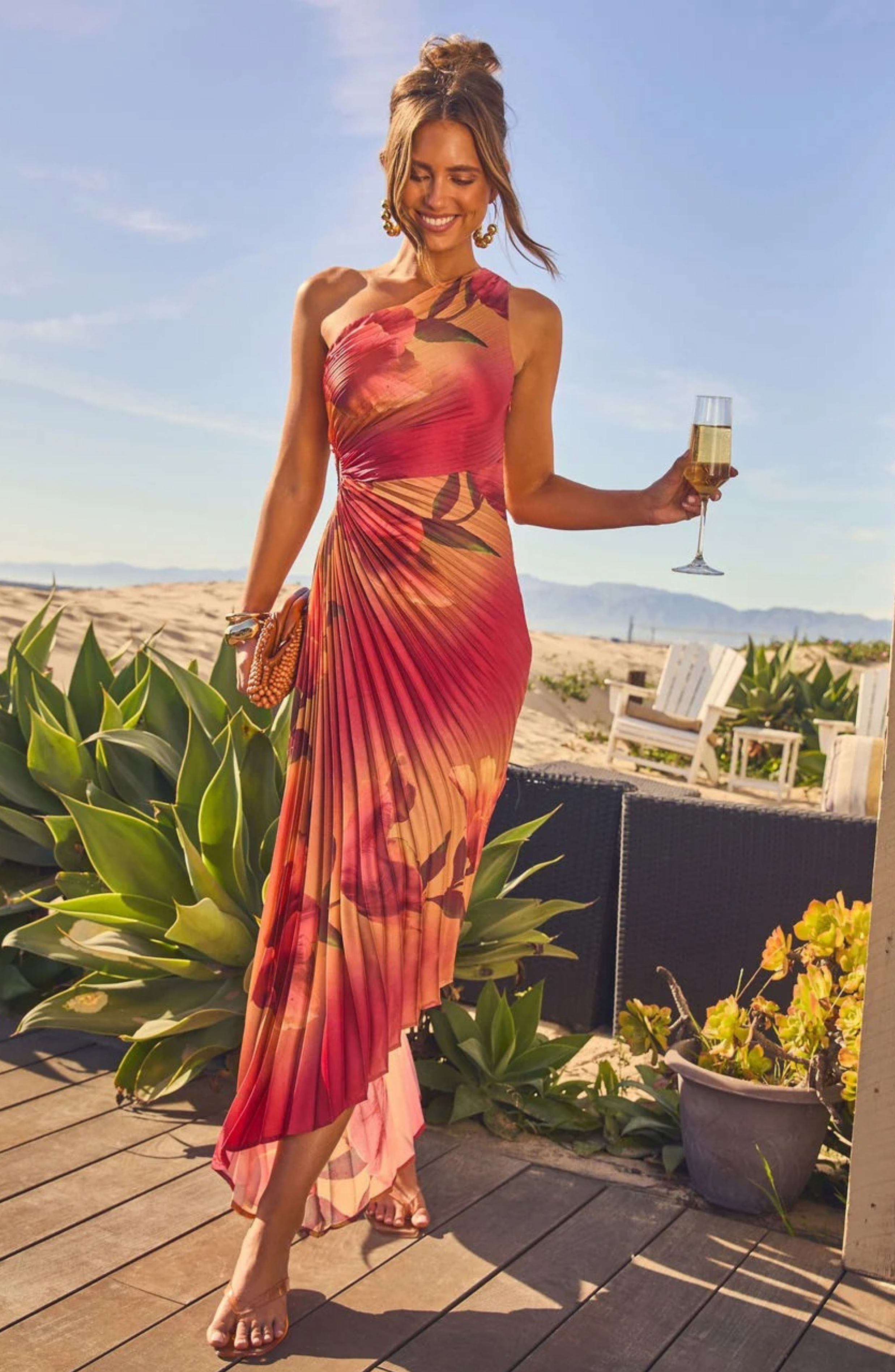 Vestido Midi Floral Entallado con Detalle Fruncido
