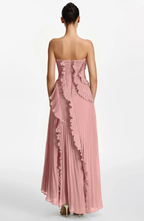 Vestido Largo de Invitada Palabra de Honor Plisado con Volantes