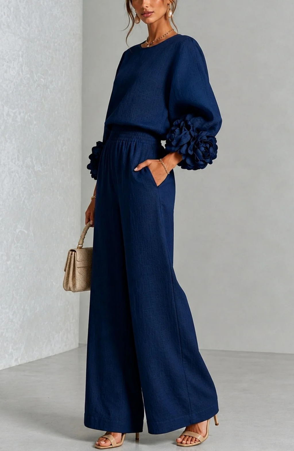 Conjunto de Top de Manga Larga y Pantalón de Pierna Ancha
