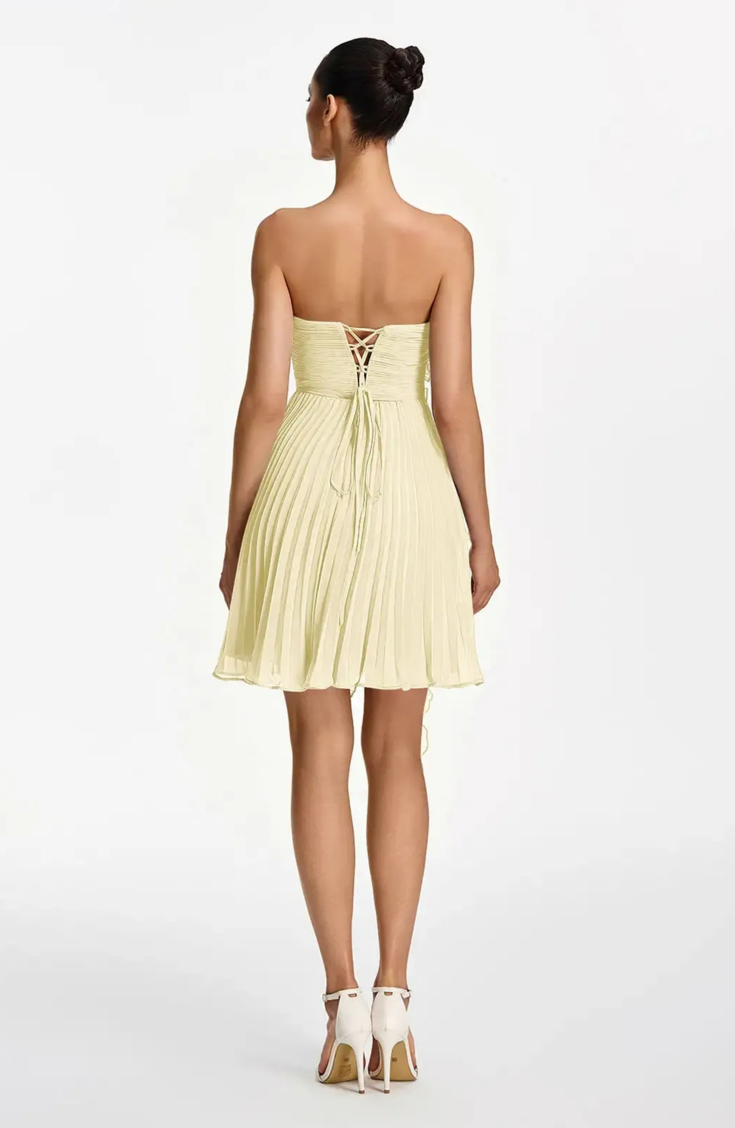 Vestido Corto Palabra de Honor Plisado con Volantes