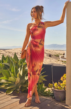 Vestido Midi Floral Entallado con Detalle Fruncido