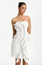 Vestido Corto Palabra de Honor Plisado con Volantes