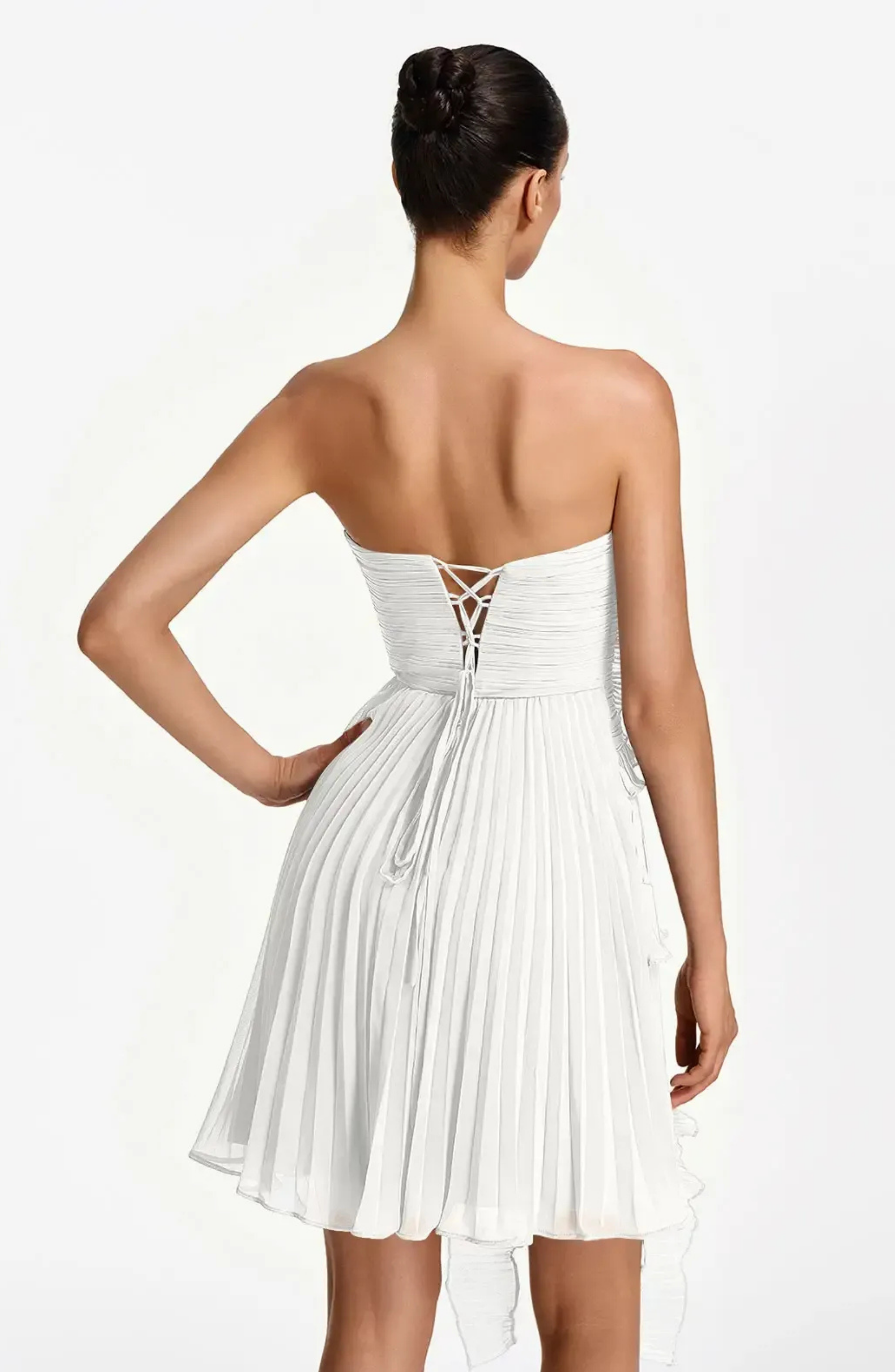 Vestido Corto Palabra de Honor Plisado con Volantes