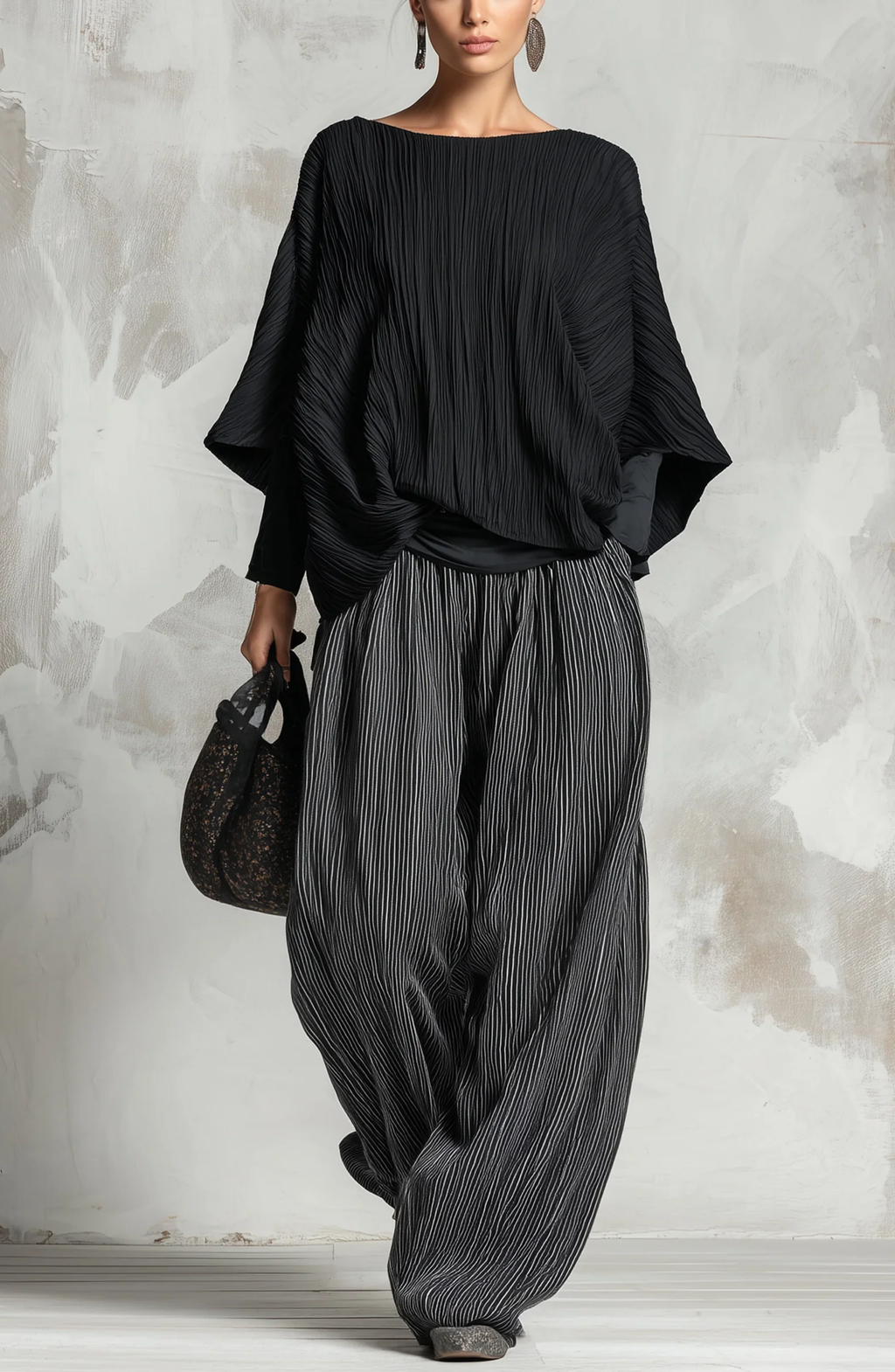 Conjunto Oversize de Top y Pantalón Palazzo Plisado