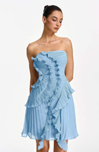 Vestido Corto Palabra de Honor Plisado con Volantes