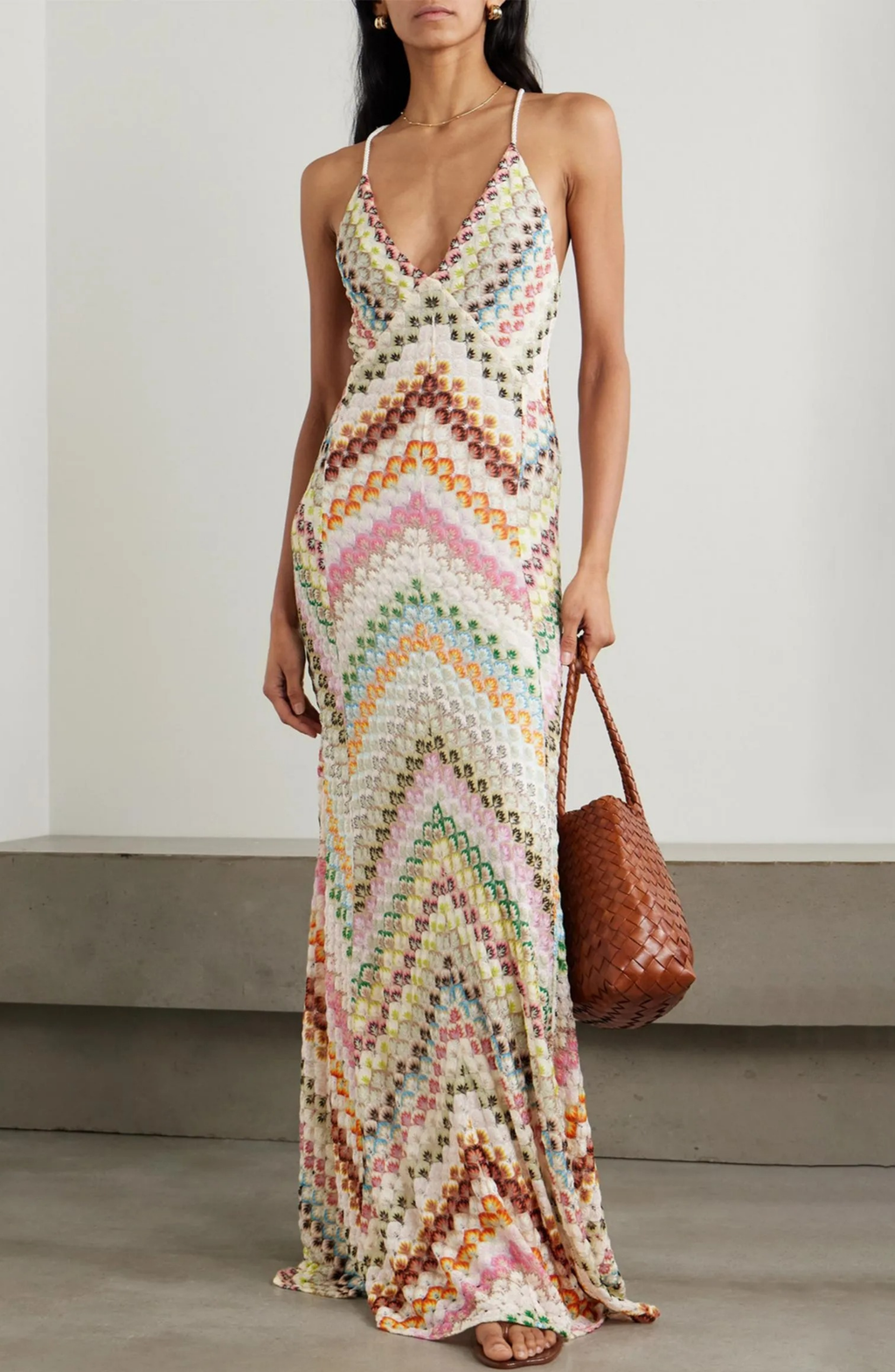 Vestido Largo de Crochet con Escote en V para Verano