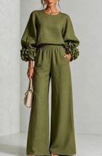 Conjunto de Top de Manga Larga y Pantalón de Pierna Ancha