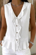 Blusa sin Mangas Abotonada con Detalle de Volantes