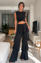Conjunto de Top Corto y Pantalón con Volantes en Capas