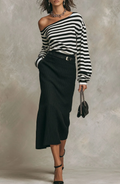 Conjunto de Top Bardot a Rayas y Falda Larga