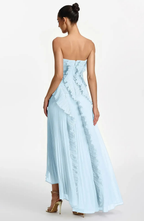 Vestido Largo de Invitada Palabra de Honor Plisado con Volantes