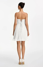 Vestido Corto Palabra de Honor Plisado con Volantes