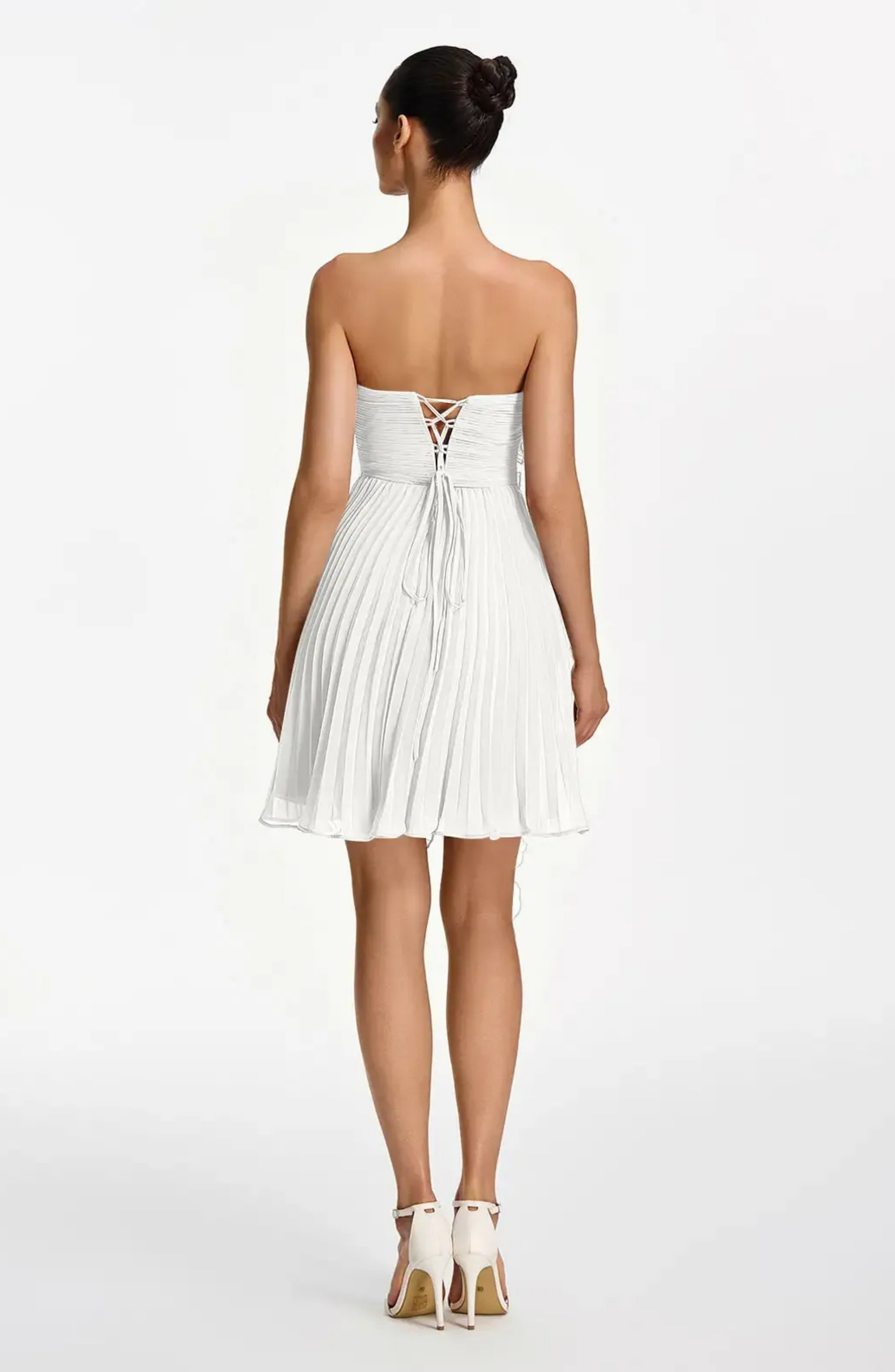 Vestido Corto Palabra de Honor Plisado con Volantes
