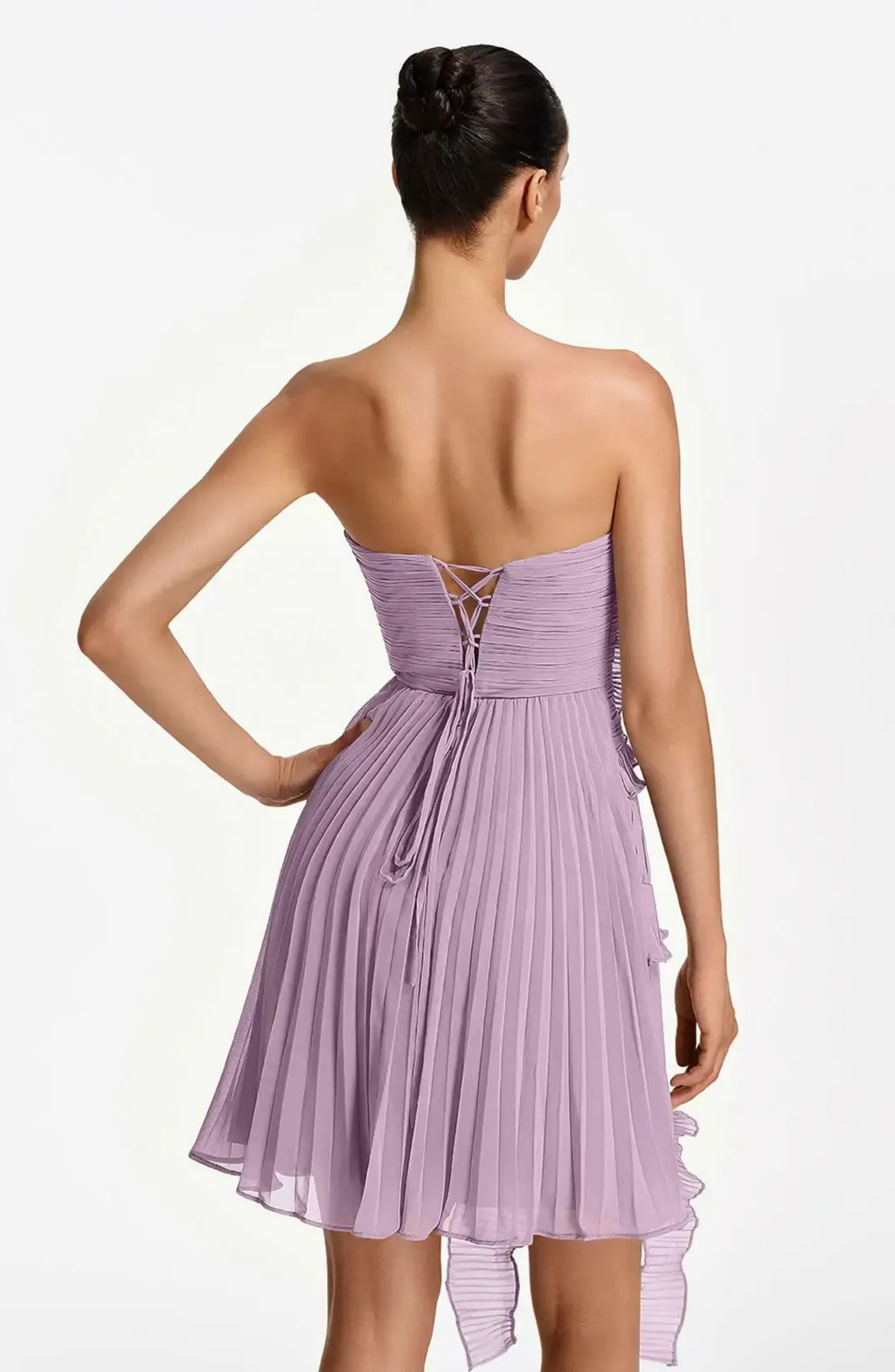 Vestido Corto Palabra de Honor Plisado con Volantes