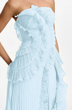 Vestido Largo de Invitada Palabra de Honor Plisado con Volantes
