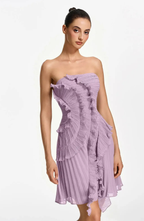 Vestido Corto Palabra de Honor Plisado con Volantes