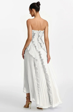 Vestido Largo de Invitada Palabra de Honor Plisado con Volantes