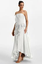 Vestido Largo de Invitada Palabra de Honor Plisado con Volantes
