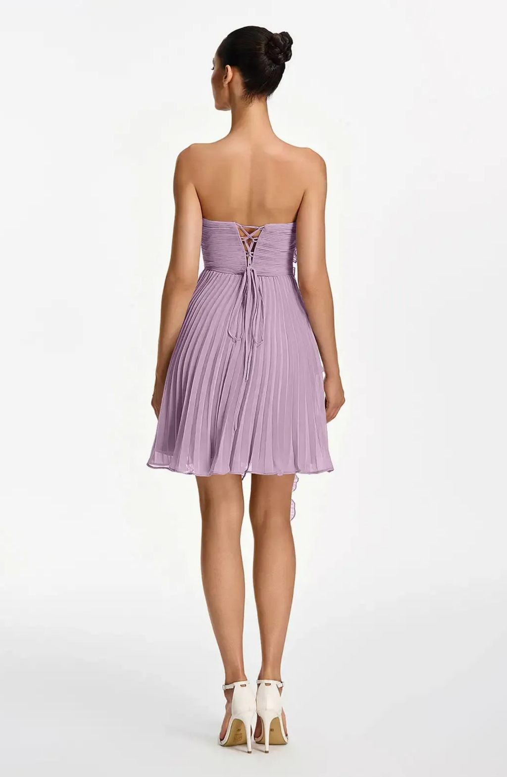 Vestido Corto Palabra de Honor Plisado con Volantes