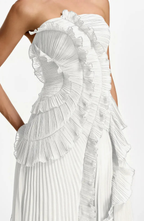 Vestido Largo de Invitada Palabra de Honor Plisado con Volantes