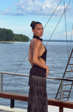 Vestido Largo de Fiesta con Cuello Halter y Detalle Cut Out