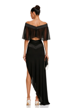 Vestido Largo de Fiesta con Escote Bardot y Hombros Descubiertos