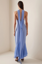 Vestido Largo Fluido con Escote en V y Bajo de Volantes
