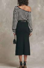 Conjunto de Top Bardot a Rayas y Falda Larga