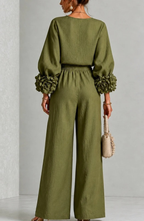 Conjunto de Top de Manga Larga y Pantalón de Pierna Ancha