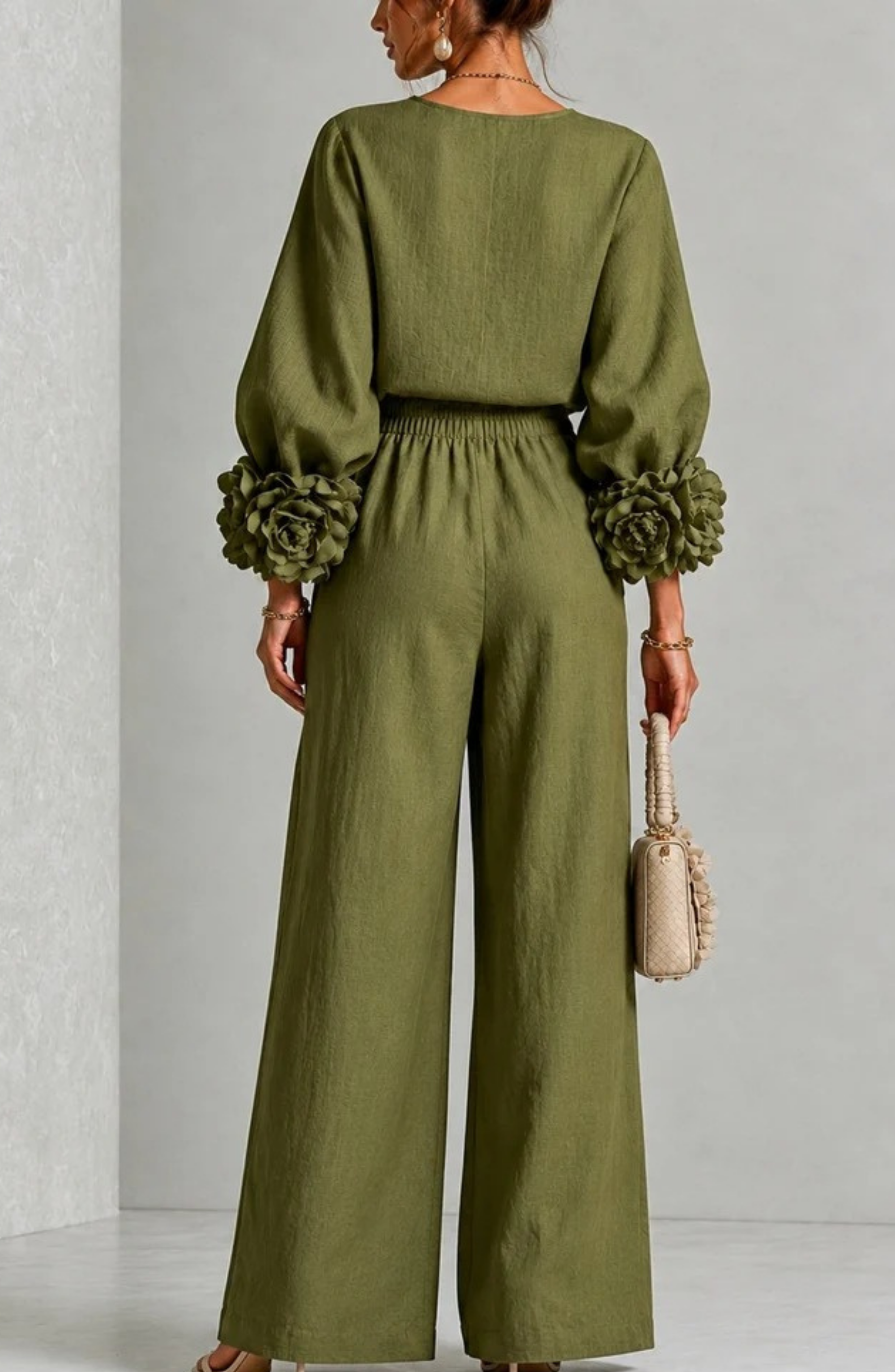 Conjunto de Top de Manga Larga y Pantalón de Pierna Ancha