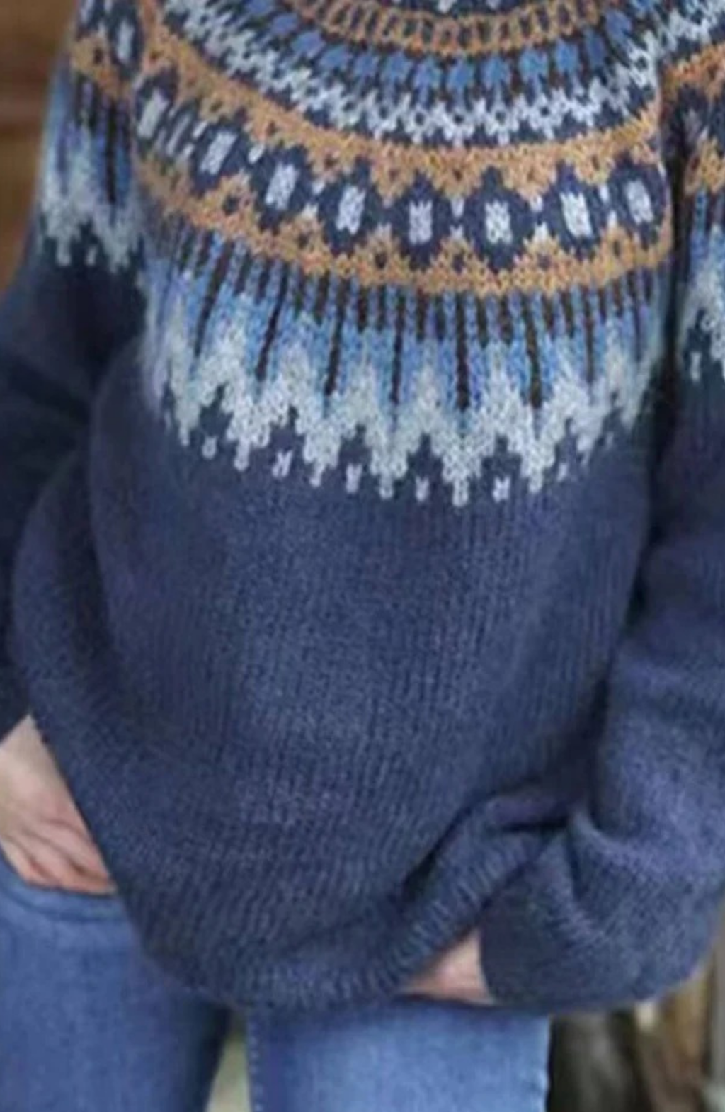 Jersey de Punto Nórdico con Cuello Redondo