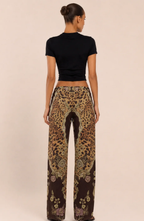 Pantalón Estampado de Pierna Ancha y Tiro Bajo