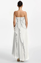 Vestido Largo de Invitada Palabra de Honor Plisado con Volantes
