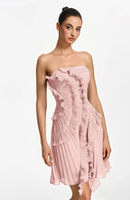 Vestido Corto Palabra de Honor Plisado con Volantes
