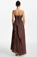 Vestido Largo de Invitada Palabra de Honor Plisado con Volantes