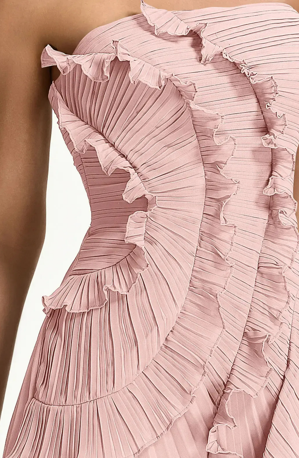 Vestido Corto Palabra de Honor Plisado con Volantes