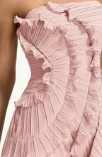 Vestido Corto Palabra de Honor Plisado con Volantes