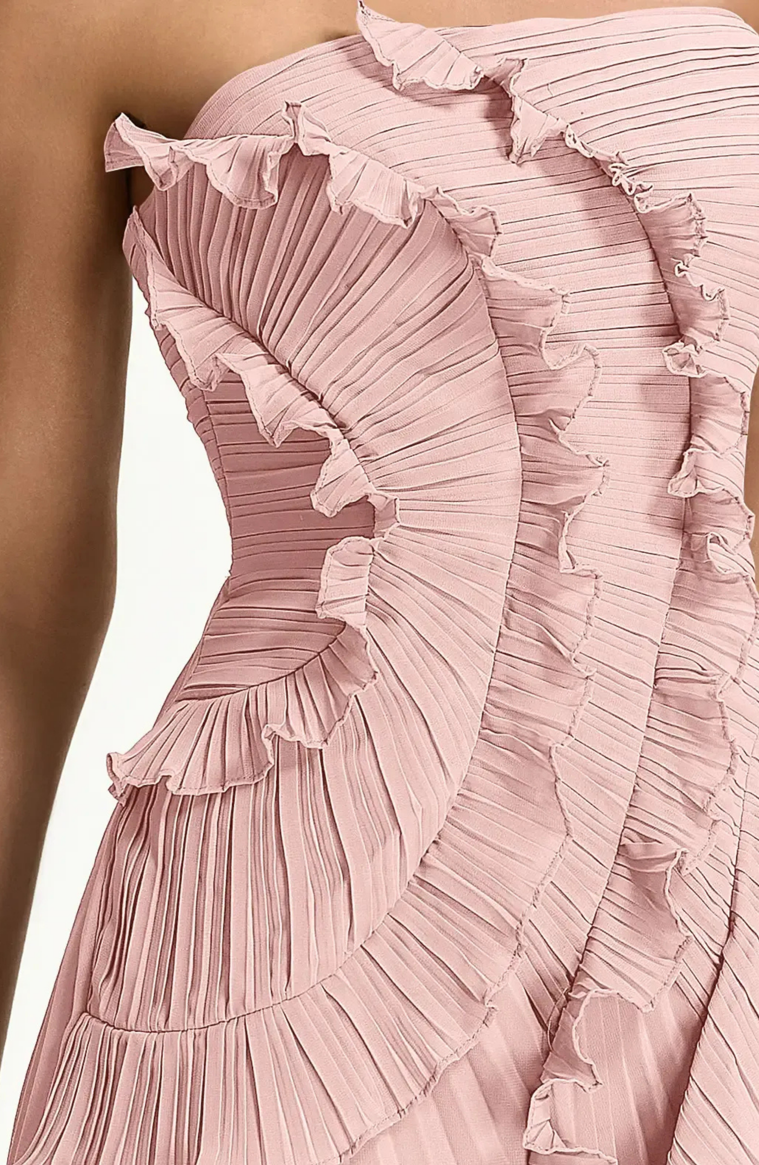 Vestido Corto Palabra de Honor Plisado con Volantes