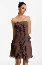 Vestido Corto Palabra de Honor Plisado con Volantes