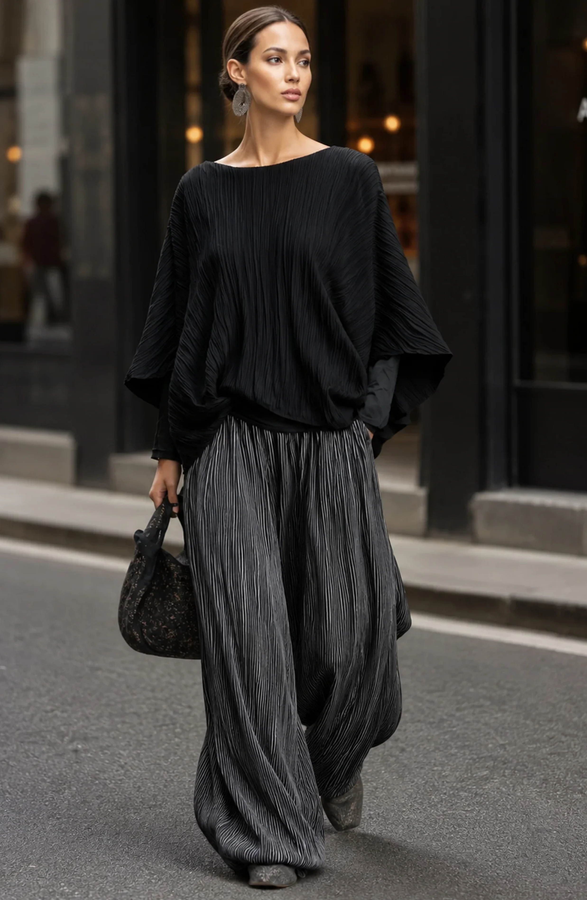 Conjunto Oversize de Top y Pantalón Palazzo Plisado
