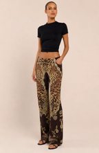 Pantalón Estampado de Pierna Ancha y Tiro Bajo