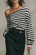 Conjunto de Top Bardot a Rayas y Falda Larga