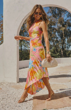 Vestido Midi Floral Entallado con Detalle Fruncido