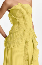 Vestido Largo de Invitada Palabra de Honor Plisado con Volantes