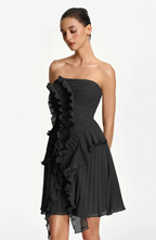 Vestido Corto Palabra de Honor Plisado con Volantes