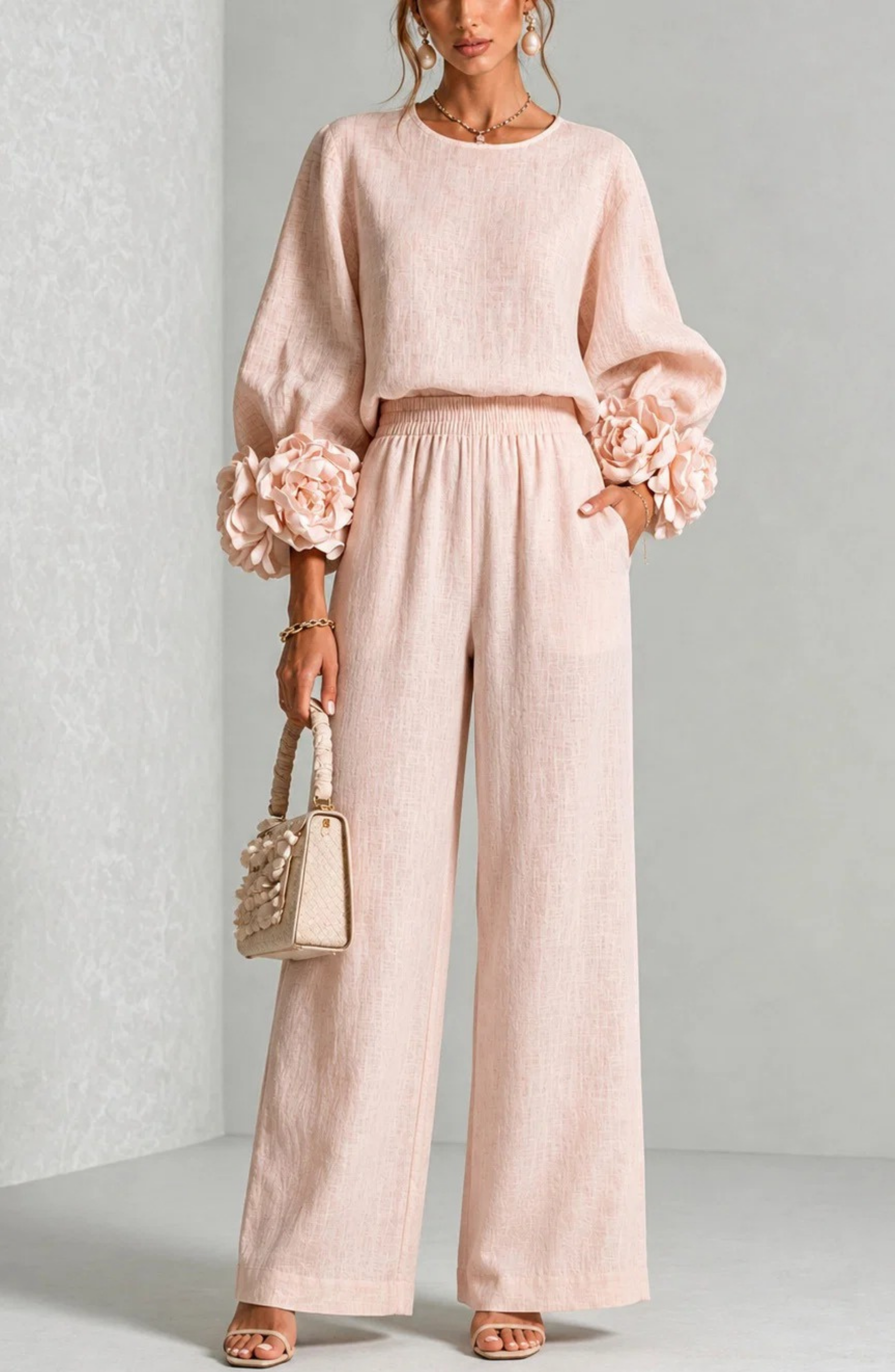 Conjunto de Top de Manga Larga y Pantalón de Pierna Ancha
