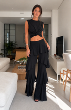 Conjunto de Top Corto y Pantalón con Volantes en Capas